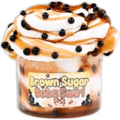 Clear Base Slime|Ice-Cream Slimes>Dope Slime Brown Sugar Boba Swirl