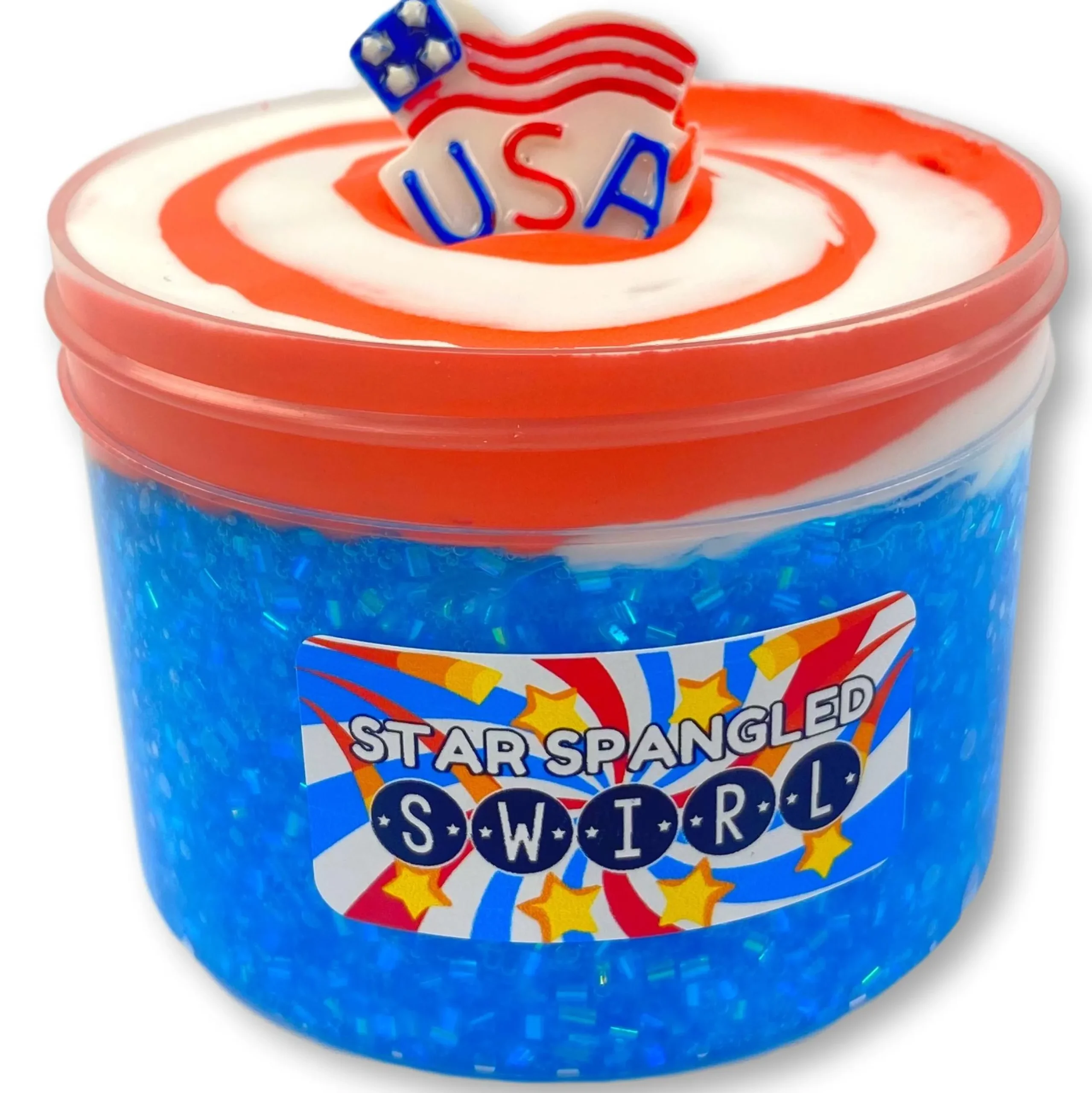 Clear Base Slime|Beaded Slime>Dope Slime Star Spangled Swirl