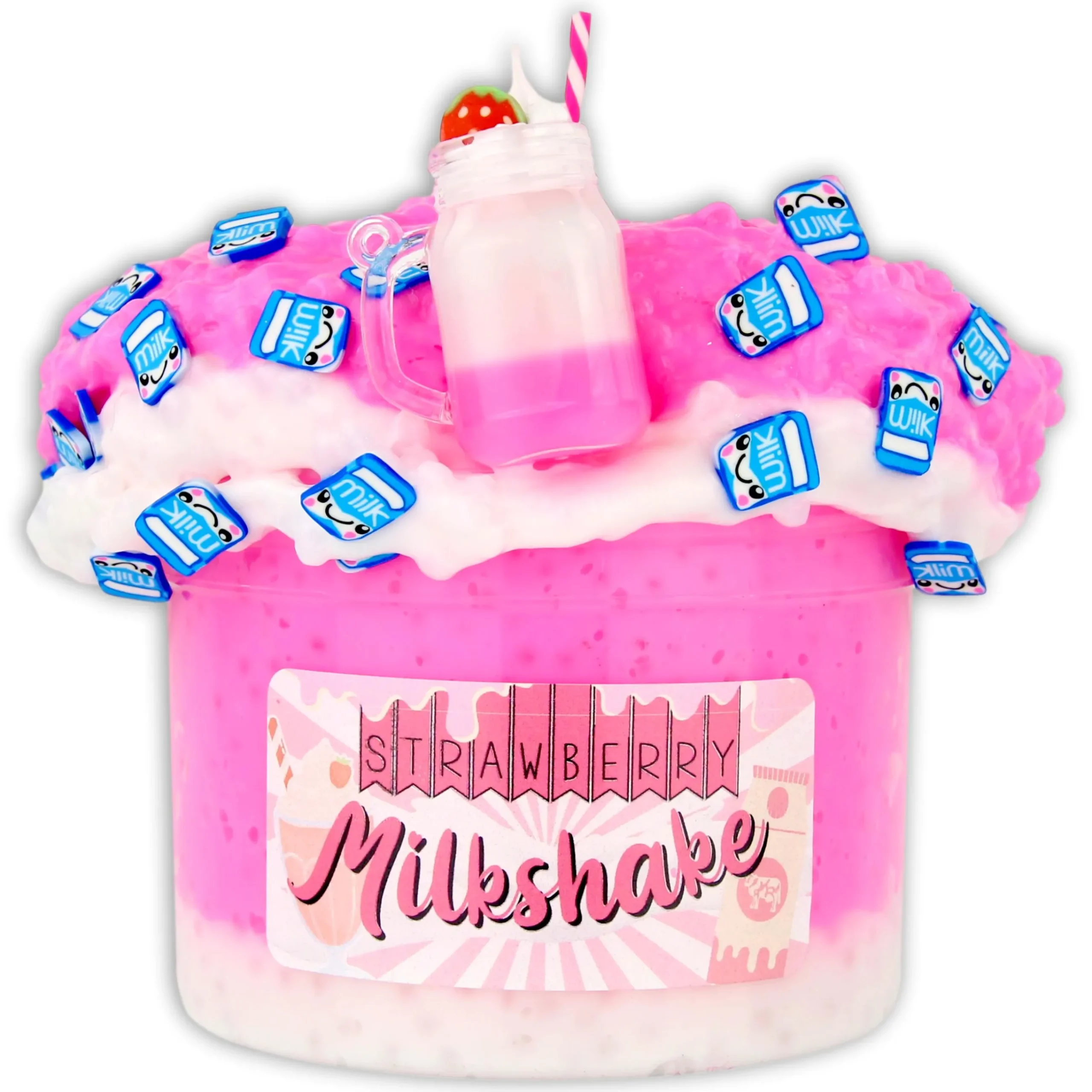 Clear Base Slime|Beaded Slime>Dope Slime Strawberry Milkshake